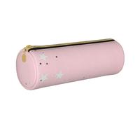 YWSOTRE Estrellas Blancas Rosadas Estampadas, Estuche para lápices Estuche cilíndrico para lápices Estuche para lápices de Cuero portátil Estuche para cosméticos
