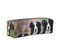 YWSOTRE Familia del Border Collie, Estuche para lápices Estuche para lápices Estuche para lápices de Cuero portátil con Estuche para cosméticos con Cremallera