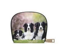 YWSOTRE Familia del Border Collie, Funda de Cuero de PU para Tarjetas, Tarjetero Elegante, Tarjetero Tipo Billetera