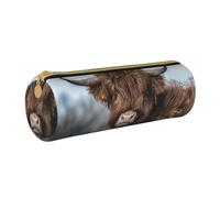 YWSOTRE Fauna Escocesa de la Vaca de Las Tierras Altas, Estuche para lápices Estuche cilíndrico para lápices Estuche para lápices de Cuero portátil Estuche para cosméticos