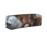 YWSOTRE Fauna Escocesa de la Vaca de Las Tierras Altas, Estuche para lápices Estuche para lápices Estuche para lápices de Cuero portátil con Estuche para cosméticos con Cremallera
