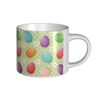 YWSOTRE Felices Pascuas Huevos de Pascua coloridos,Taza de cerámica de gran capacidad, taza de té, taza de café 450 ml