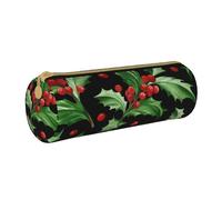 YWSOTRE Feliz Navidad Acebo, Estuche para lápices Estuche cilíndrico para lápices Estuche para lápices de Cuero portátil Estuche para cosméticos