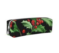 YWSOTRE Feliz Navidad Acebo, Estuche para lápices Estuche para lápices Estuche para lápices de Cuero portátil con Estuche para cosméticos con Cremallera