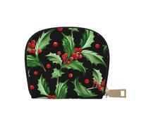 YWSOTRE Feliz Navidad Acebo, Funda de Cuero de PU para Tarjetas, Tarjetero Elegante, Tarjetero Tipo Billetera