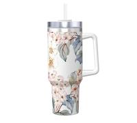 YWSOTRE Flor Acuarela Pastel Botánico Rosa,Botella de agua de acero inoxidable con asa para bebidas frías y calientes de 40 oz.