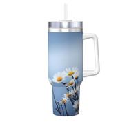 YWSOTRE Flor blanca de la naturaleza,Botella de agua de acero inoxidable con asa para bebidas frías y calientes de 40 oz.