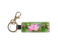 YWSOTRE Flor de loto y capullo,Llavero de cuero de PU, llavero, llavero, anillo, organizador, 1 pieza