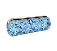 YWSOTRE Flores abstractas Azules, Estuche para lápices Estuche cilíndrico para lápices Estuche para lápices de Cuero portátil Estuche para cosméticos