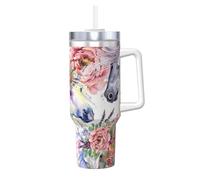 YWSOTRE Flores de rosas de caballo en acuarela,Botella de agua de acero inoxidable con asa para bebidas frías y calientes de 40 oz.