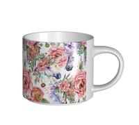 YWSOTRE Flores de rosas de caballo en acuarela,Taza de cerámica de gran capacidad, taza de té, taza de café 450 ml