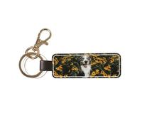 YWSOTRE Flores para perros Border Collie felices,Llavero de cuero de PU, llavero, llavero, anillo, organizador, 1 pieza