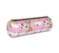 YWSOTRE Flores Rayas Rosas, Estuche para lápices Estuche cilíndrico para lápices Estuche para lápices de Cuero portátil Estuche para cosméticos