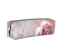 YWSOTRE Flores Rosadas Acuarela Floral Rosa Hojas Grises Splash, Estuche para lápices Estuche para lápices Estuche para lápices de Cuero portátil con Estuche para cosméticos con Cremallera