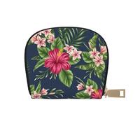 YWSOTRE Flores Tropicales Frangipani Hibisco, Funda de Cuero de PU para Tarjetas, Tarjetero Elegante, Tarjetero Tipo Billetera