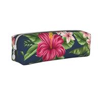YWSOTRE Flores Tropicales Frangipani Hibisco Naturaleza, Estuche para lápices Estuche para lápices Estuche para lápices de Cuero portátil con Estuche para cosméticos con Cremallera