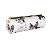 YWSOTRE Frenchie Negro Bulldog Francés Dibujos Animados Gafas Rosas Perro Blanco, Estuche para lápices Estuche cilíndrico para lápices Estuche para lápices de Cuero portátil Estuche para cosméticos