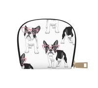 YWSOTRE Frenchie Negro Bulldog Francés Dibujos Animados Gafas Rosas Perro Blanco, Funda de Cuero de PU para Tarjetas, Tarjetero Elegante, Tarjetero Tipo Billetera