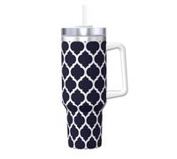YWSOTRE Geométrico marroquí azul marino moderno,Botella de agua de acero inoxidable con asa para bebidas frías y calientes de 40 oz.