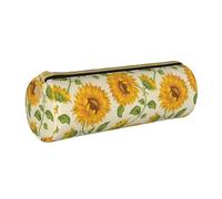 YWSOTRE Girasol Dibujado, Estuche para lápices Estuche cilíndrico para lápices Estuche para lápices de Cuero portátil Estuche para cosméticos
