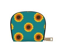 YWSOTRE Girasol Sin Costuras sobre Fondo Verde Azulado, Funda de Cuero de PU para Tarjetas, Tarjetero Elegante, Tarjetero Tipo Billetera