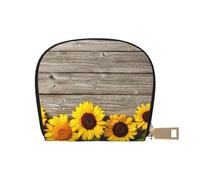YWSOTRE Girasol sobre Madera rústica, Funda de Cuero de PU para Tarjetas, Tarjetero Elegante, Tarjetero Tipo Billetera