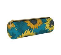 YWSOTRE Girasoles Amarillos sobre Fondo Azul, Estuche para lápices Estuche cilíndrico para lápices Estuche para lápices de Cuero portátil Estuche para cosméticos