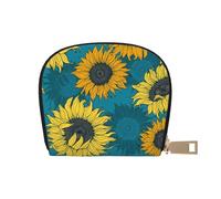 YWSOTRE Girasoles Amarillos sobre Fondo Azul, Funda de Cuero de PU para Tarjetas, Tarjetero Elegante, Tarjetero Tipo Billetera