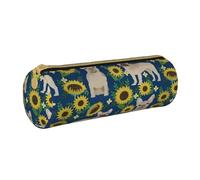 YWSOTRE Girasoles Bulldog Francés, Estuche para lápices Estuche cilíndrico para lápices Estuche para lápices de Cuero portátil Estuche para cosméticos