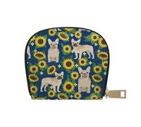 YWSOTRE Girasoles Bulldog Francés, Funda de Cuero de PU para Tarjetas, Tarjetero Elegante, Tarjetero Tipo Billetera