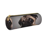 YWSOTRE Gracioso Perro codicioso Pug, Estuche para lápices Estuche cilíndrico para lápices Estuche para lápices de Cuero portátil Estuche para cosméticos