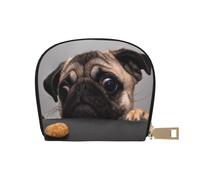 YWSOTRE Gracioso Perro codicioso Pug, Funda de Cuero de PU para Tarjetas, Tarjetero Elegante, Tarjetero Tipo Billetera
