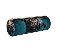 YWSOTRE Gracioso Perro Labrador Negro Nadando con Cara expresiva, Estuche para lápices Estuche cilíndrico para lápices Estuche para lápices de Cuero portátil Estuche para cosméticos