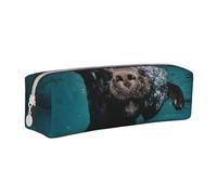YWSOTRE Gracioso Perro Labrador Negro Nadando con Cara expresiva, Estuche para lápices Estuche para lápices Estuche para lápices de Cuero portátil con Estuche para cosméticos con Cremallera