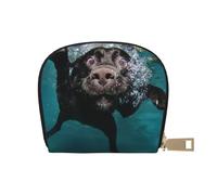 YWSOTRE Gracioso Perro Labrador Negro Nadando con Cara expresiva, Funda de Cuero de PU para Tarjetas, Tarjetero Elegante, Tarjetero Tipo Billetera