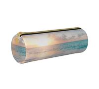 YWSOTRE Hermosa Playa Atardecer Amarillo, Estuche para lápices Estuche cilíndrico para lápices Estuche para lápices de Cuero portátil Estuche para cosméticos