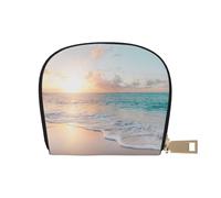 YWSOTRE Hermosa Playa Atardecer Amarillo, Funda de Cuero de PU para Tarjetas, Tarjetero Elegante, Tarjetero Tipo Billetera