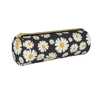 YWSOTRE Hermosas Margaritas Blancas, Estuche para lápices Estuche cilíndrico para lápices Estuche para lápices de Cuero portátil Estuche para cosméticos