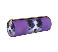 YWSOTRE Hermoso Cachorro Border Collie, Estuche para lápices Estuche cilíndrico para lápices Estuche para lápices de Cuero portátil Estuche para cosméticos