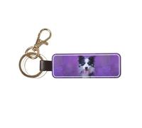 YWSOTRE Hermoso cachorro de Border Collie,Llavero de cuero de PU, llavero, llavero, anillo, organizador, 1 pieza