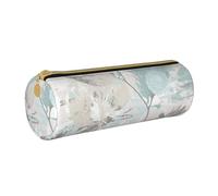 YWSOTRE Hojas Gris Menta, Estuche para lápices Estuche cilíndrico para lápices Estuche para lápices de Cuero portátil Estuche para cosméticos