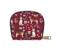 YWSOTRE Husky Bastones de Caramelo Medias Vacaciones Perro Ruby, Funda de Cuero de PU para Tarjetas, Tarjetero Elegante, Tarjetero Tipo Billetera