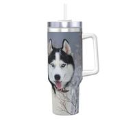 YWSOTRE Husky en invierno,Botella de agua de acero inoxidable con asa para bebidas frías y calientes de 40 oz.