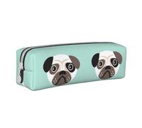YWSOTRE Ilustración Pug Cachorro Azul Patrón Niños, Estuche para lápices Estuche para lápices Estuche para lápices de Cuero portátil con Estuche para cosméticos con Cremallera