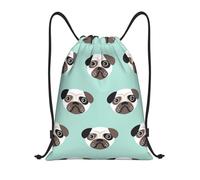 YWSOTRE Ilustración Pug Cachorro Azul Patrón Niños, Mochila con cordón, unisex, para deporte, gimnasio, informal, para el día a día, talla M