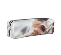 YWSOTRE Impresión de Yorkshire Terrier, Estuche para lápices Estuche para lápices Estuche para lápices de Cuero portátil con Estuche para cosméticos con Cremallera