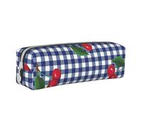YWSOTRE Imprimir Cerezas en Cuadros Azules, Estuche para lápices Estuche para lápices Estuche para lápices de Cuero portátil con Estuche para cosméticos con Cremallera