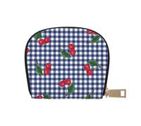 YWSOTRE Imprimir Cerezas en Cuadros Azules, Funda de Cuero de PU para Tarjetas, Tarjetero Elegante, Tarjetero Tipo Billetera