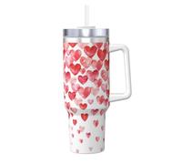 YWSOTRE Imprimir Corazones rojos cayendo,Botella de agua de acero inoxidable con asa para bebidas frías y calientes de 40 oz.