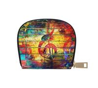 YWSOTRE Imprimir Nota Musical Colorido Madera, Funda de Cuero de PU para Tarjetas, Tarjetero Elegante, Tarjetero Tipo Billetera